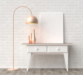 Mock up frame in hipster interior background. 3D illustrating.