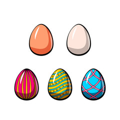 Set of cute various colorful painted easter eggs.  illustration.