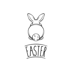 Happy Easter and white bunny bottom.  illustration. Easter rabbit, hare.