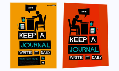 Keep A Journal Write It Daily Poster In Flat Style Retro Design With Text Box Template