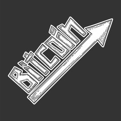 Bitcoin growth and increase stock vector image, digital currency, cryptocurrency money, bitcoin symbol. Doodle and engraved style illustration, hand drawn