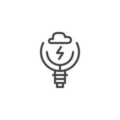 Light bulb with cloud and lightning inside outline icon. linear style sign for mobile concept and web design. Brainstorm simple line vector icon. Creative idea symbol, logo illustration. 