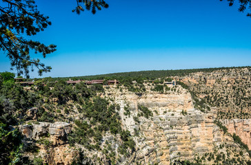 Tourist town of Grand Canyon Village. The picturesque nature of Grand Canyon National Park, Arizona, USA