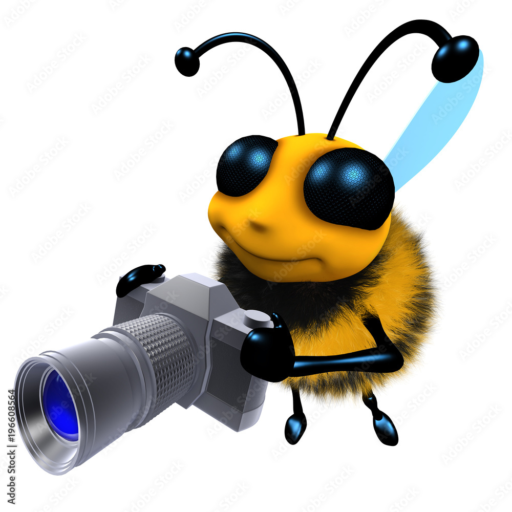 Canvas Prints 3d Funny cartoon honey bee character holding a camera