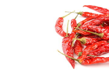 dried thai chili peppers isolated on a white background