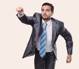 running businessman on white background