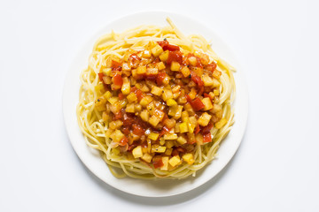 Spaghetti pasta on isolated white background