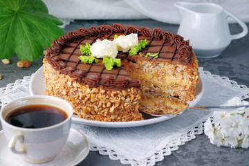 Ukrainian Kiev cake. Homemade baking.