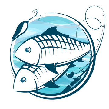 Fish and fishing rod symbol