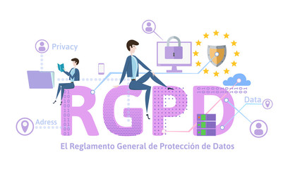 RGPD, german version of GDPR. General Data Protection Regulation. Concept illustration. The protection of personal data. Isolated on white background.