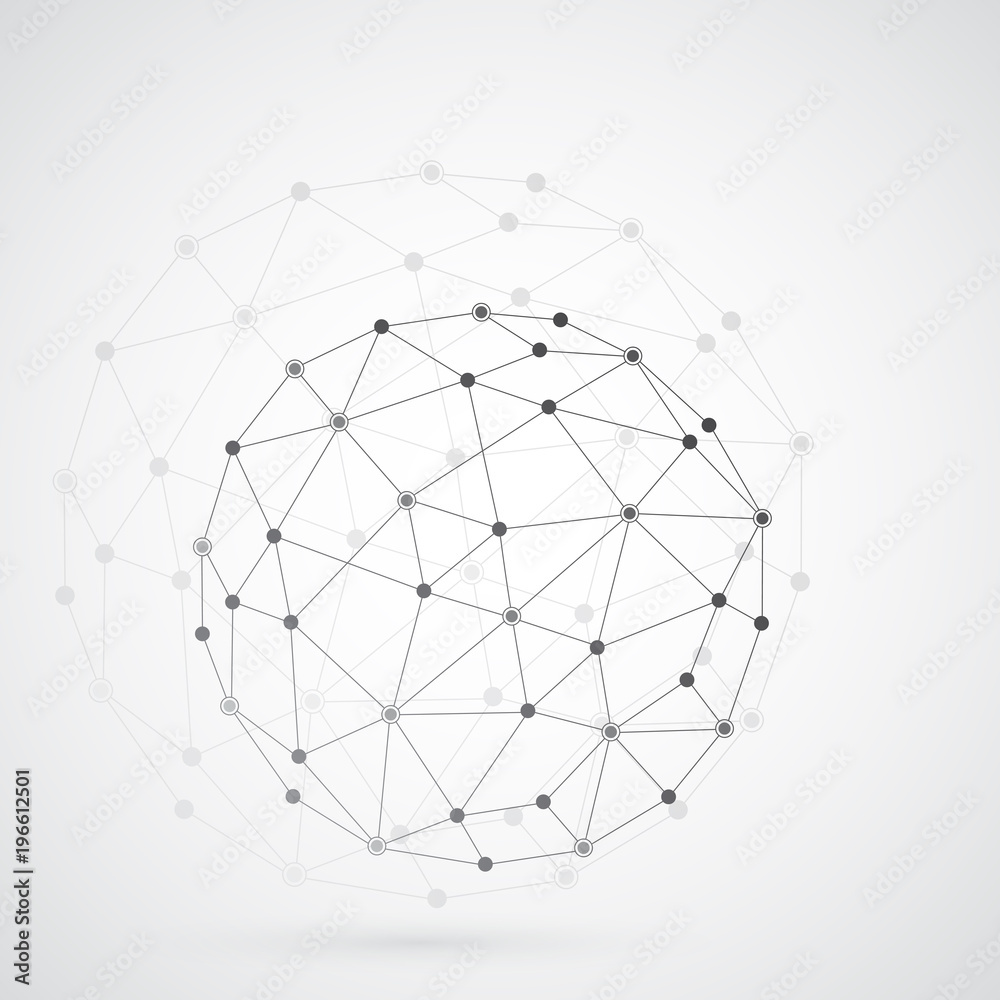 Poster grey graphic background molecule and communication. connected lines with dots, illustration