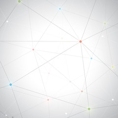 Grey graphic background molecule and communication. Connected lines with dots, illustration