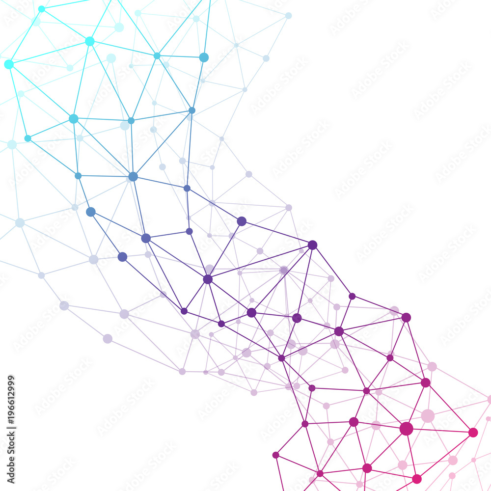 Poster graphic background molecule and communication. colorful dots with connections for your design, illus