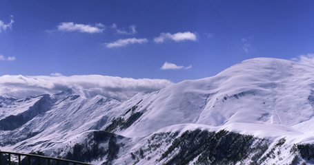 Panorama of a snow-covered mountain range