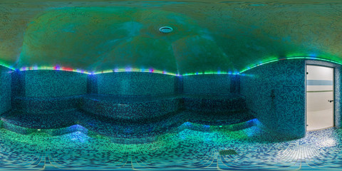 panorama 360 angle view in modern batroom turkish hammam in elite sport complex. Full 360 degrees...