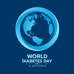 World Diabetes Day banner with earth world map sign in blue circle sign on dark blue background vector design