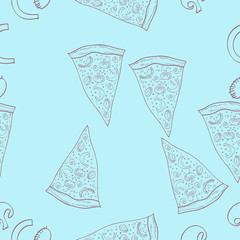 Pizza slice seamless  pattern, stripes, hole . Hand drawn.