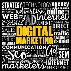 Digital Marketing word cloud collage, business concept background