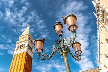 Fototapeta na wymiar Venice Italy - Saint Marcus Square in Venice - Doge's Palace and Bell Tower of St. Mark in Piazza San Marco in Venecia - (UNESCO World Heritage Site)