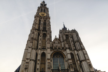 Fototapeta na wymiar beautiful architecture of famous cathedral of our lady in Antwerp, Belgium