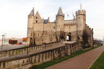 Fototapeta na wymiar beautiful architecture of medieval Het Steen fortress in Antwerp, Belgium