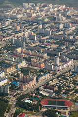 Fototapeta premium Top view the city of Nizhnevartovsk in spring