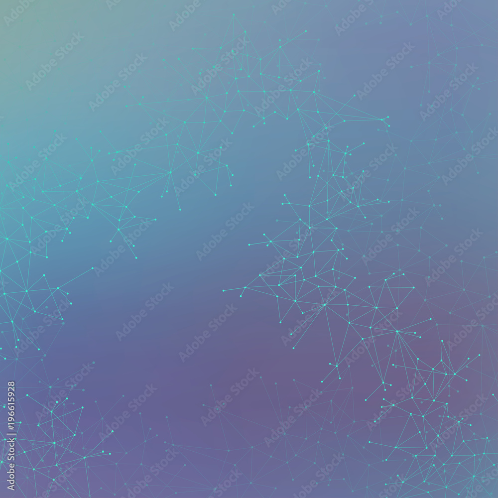 Poster grey graphic background molecule and communication. connected lines with dots, illustration