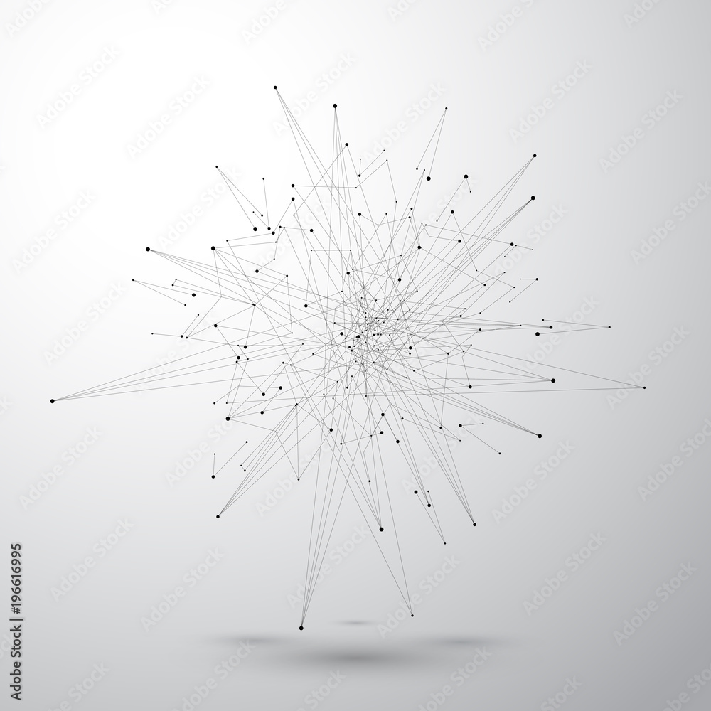 Poster graphic illustration molecule and communication. colorful dots with connections for your design