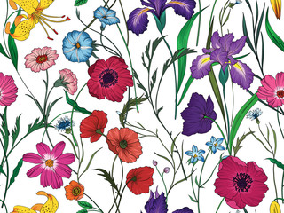 Beautiful seamless floral pattern . Flower vector illustration. Field of flowers