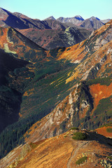 Poland, Tatra Mountains, Zakopane - Stoly and Jaworowy Kopiec peaks, Tomanowa Pass, Tomanowa Liptowska and Cicha Valleys with Western Tatra mountain range panorama in background