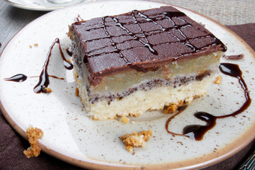 Apple and poppy seed dessert with chocolate