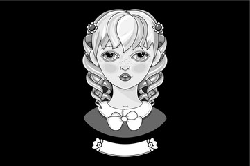 Black and white image. Beautiful blonde. Vector