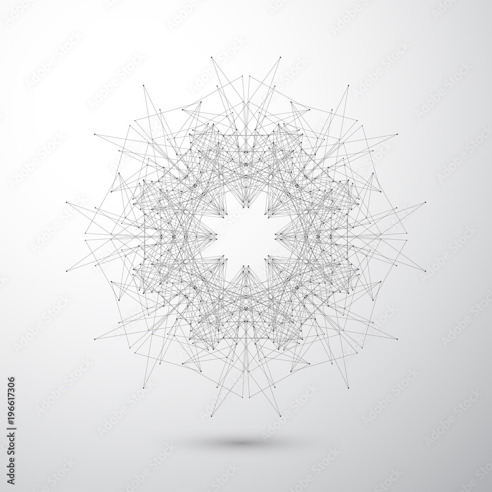 Poster Geometric abstract form with connected lines and dots. Modern illustration