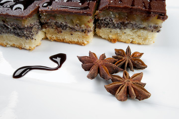 Apple and poppy seed dessert with chocolate