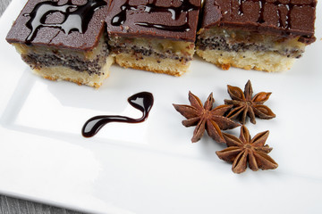 Apple and poppy seed dessert with chocolate