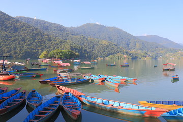 Fototapeta na wymiar Fhewa lake boat cruise Pokhara Nepal