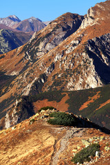 Obraz premium Poland, Tatra Mountains, Zakopane - Goryczkowa and Tomanowa Pass, Spalona Kopa, Krzesanica and Czerwone Wierchy peaks with Western Tatra mountain range panorama in background