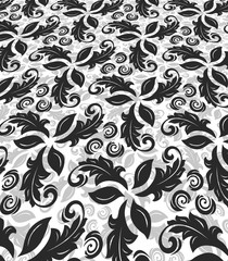 Floral black and white pattern with arabesques. Abstract oriental ornament. Vintage classic pattern