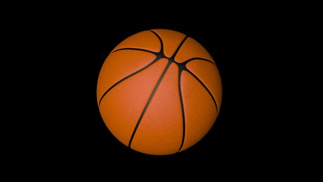 Spinning basketball ball on black background 3d animation