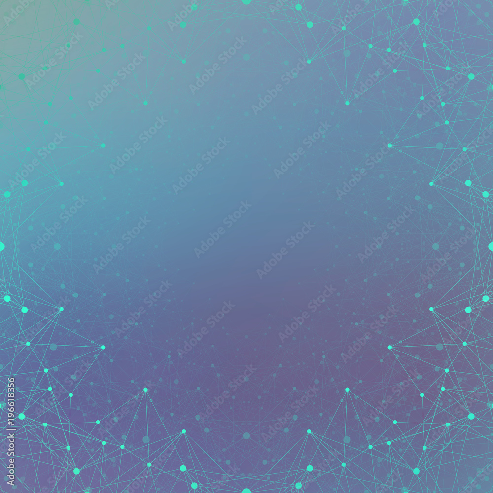 Poster futuristic technology background molecule and communication. connected lines with dots, illustration