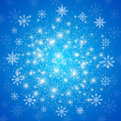 Fototapeta na wymiar Happy New Year illustration. Blue background with white snowflakes 