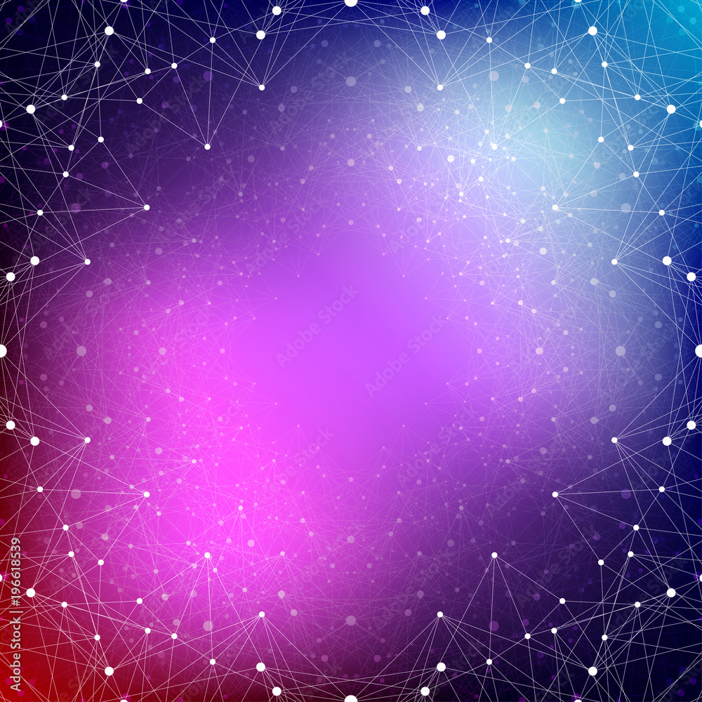 Poster futuristic technology background molecule and communication. connected lines with dots, illustration