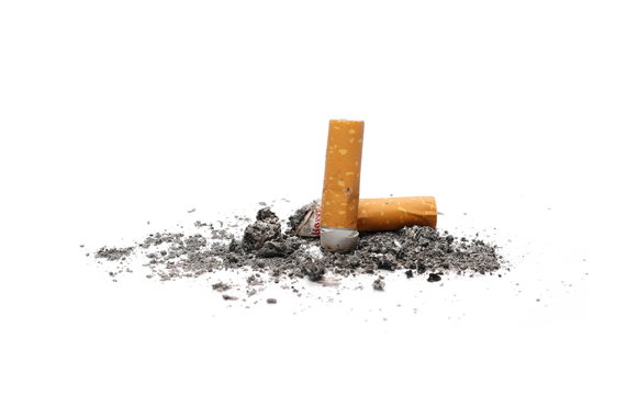 Cigarette butts, stubs isolated on white background