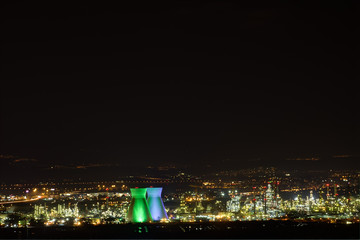 Industrial Refineries at night, with smoke, Haifa Israel HDR