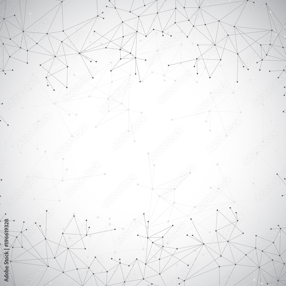 Poster Geometric grey background molecule and communication . Connected lines with dots. Abstract molecule illustration. Molecule composition for your design