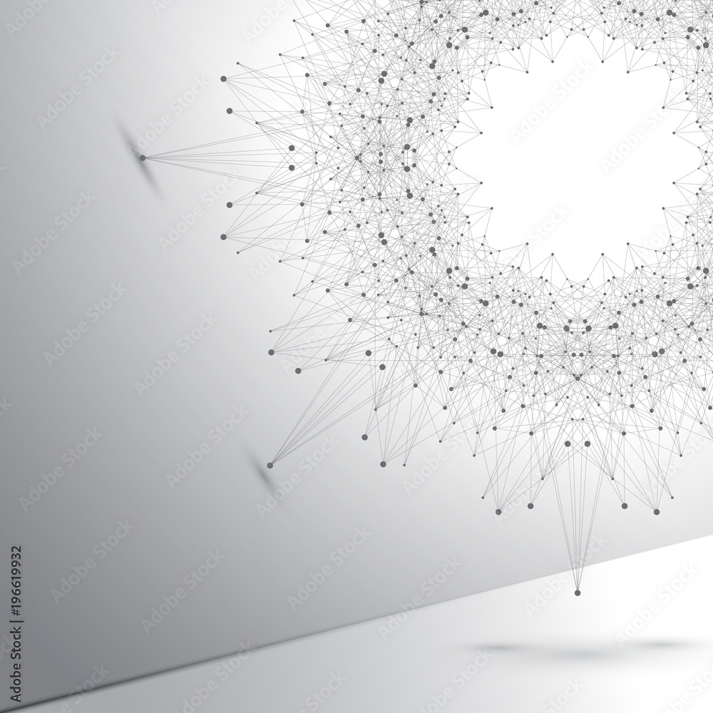 Poster Geometric abstract round form with connected line and dots. Graphic composition for your design, illustration