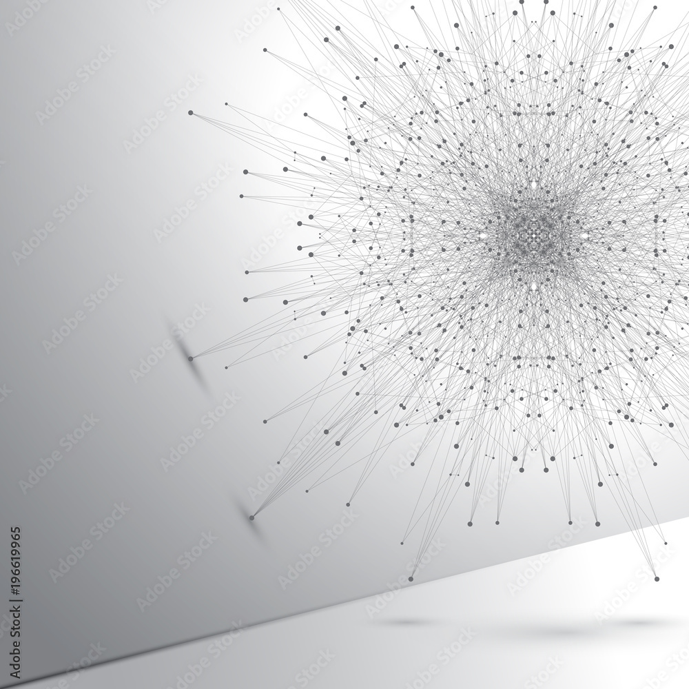 Poster Geometric abstract round form with connected line and dots. Graphic composition for your design, illustration