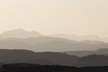 mountain silhouette in the Negev desert in Israel at sunset sunrise