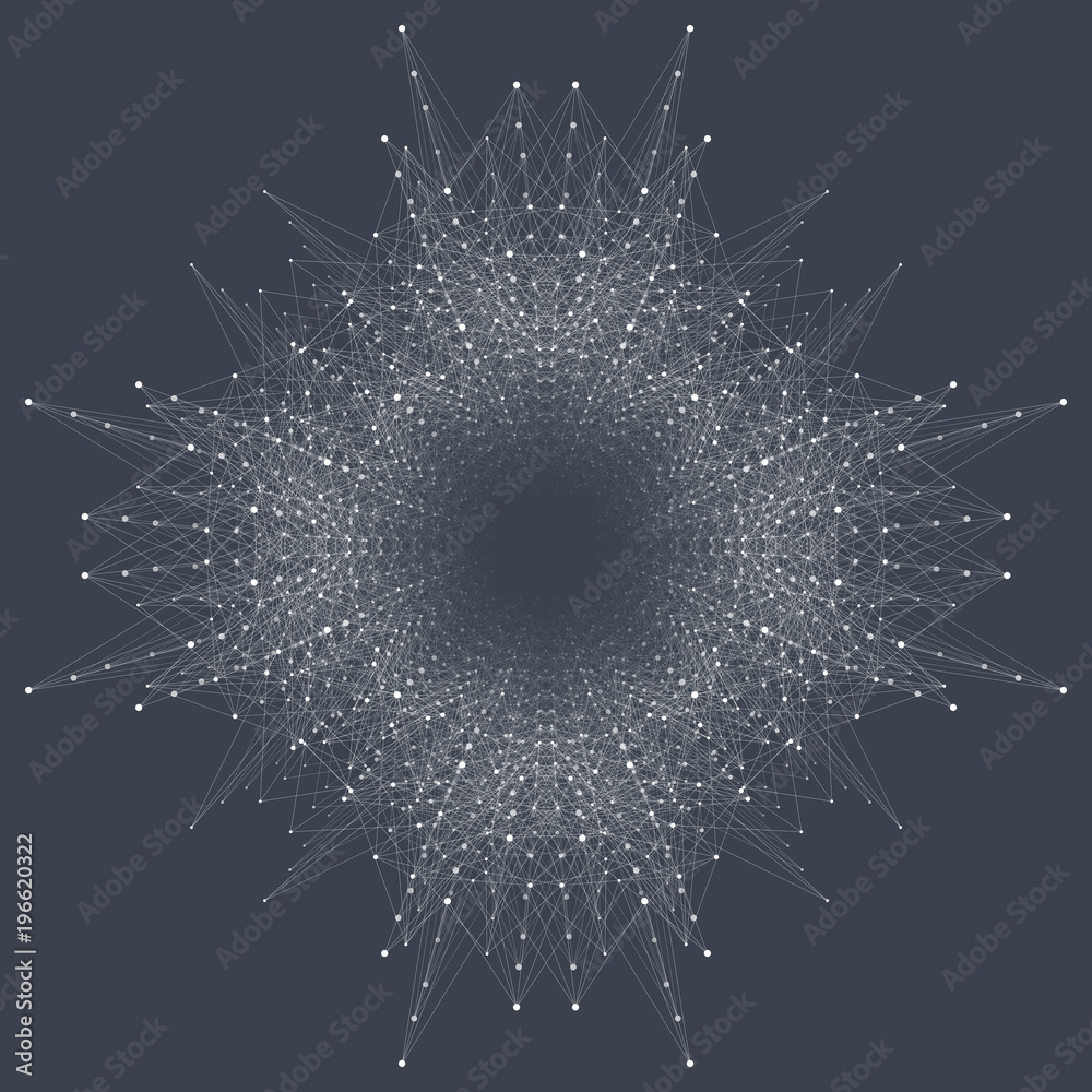 Leinwandbilder Fractal element with connected lines and dots. Big data complex. Virtual background communication or particle compounds. Digital data visualization, minimal array. Lines plexus illustration.
