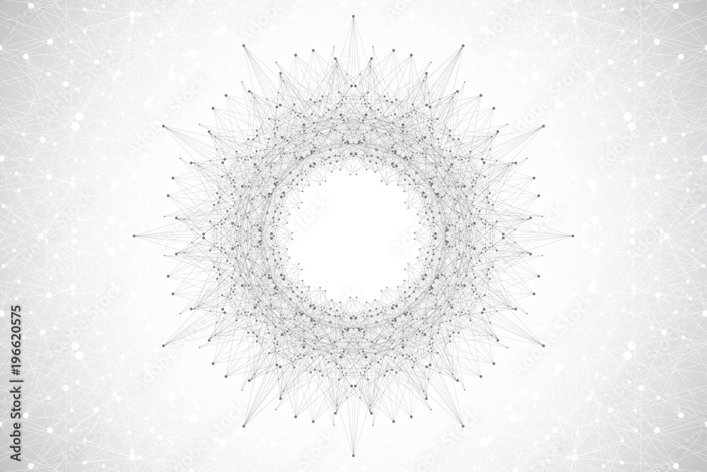 Poster Geometric abstract round form with connected line and dots. Graphic composition for your design. illustration